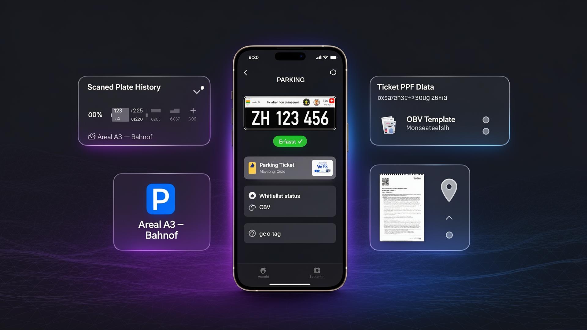 Parking-App — Kennzeichenscanner, Ticket und OBV-Vorlage auf dem iPhone
